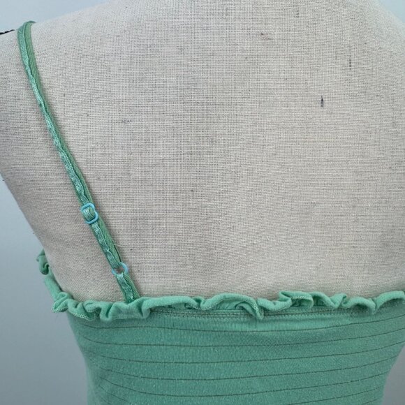 Green striped ruffle tank top women’s L coquette fairycore 2000s spring - Picture 5 of 8